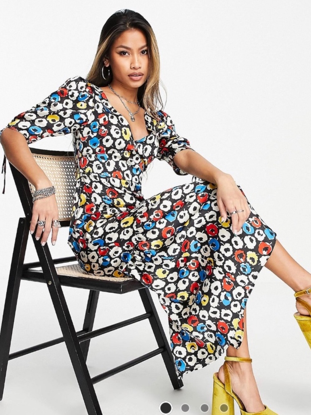 Topshop Retro Primary Colors Midi Peplum Floral Dress EUC Size 14